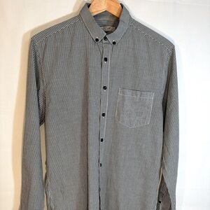 Topman Shirt Size M Button Down Long Sleeve Checker Gingham White Black Western